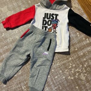 Nike Kids Gray Joggers with Pink Logo